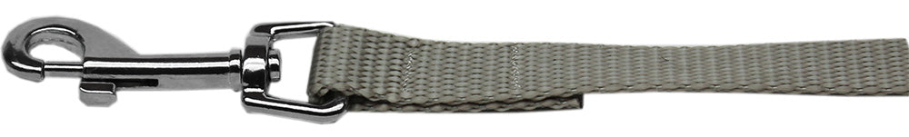 Gray dog leash with metal clip on a white background