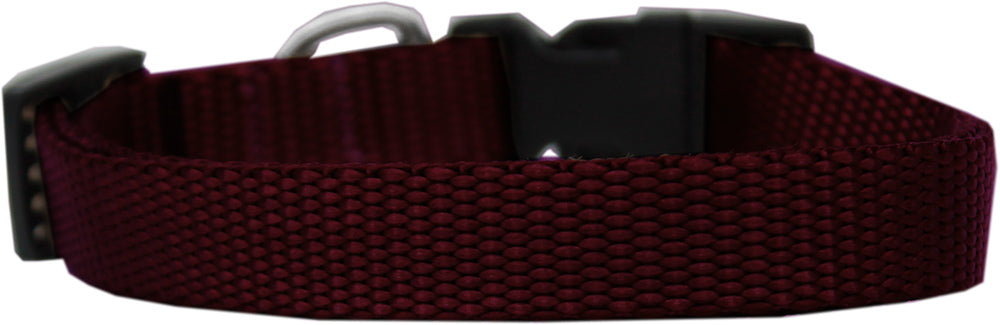 Maroon dog collar with a silver buckle on a white background