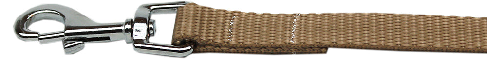 Beige dog leash with metal clip on a white background