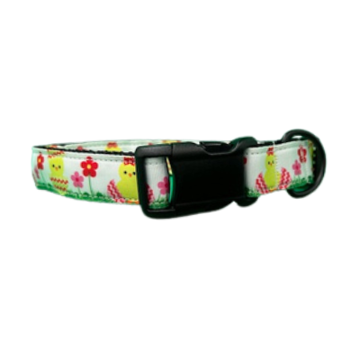 Dog collar with floral and chick pattern on a white background