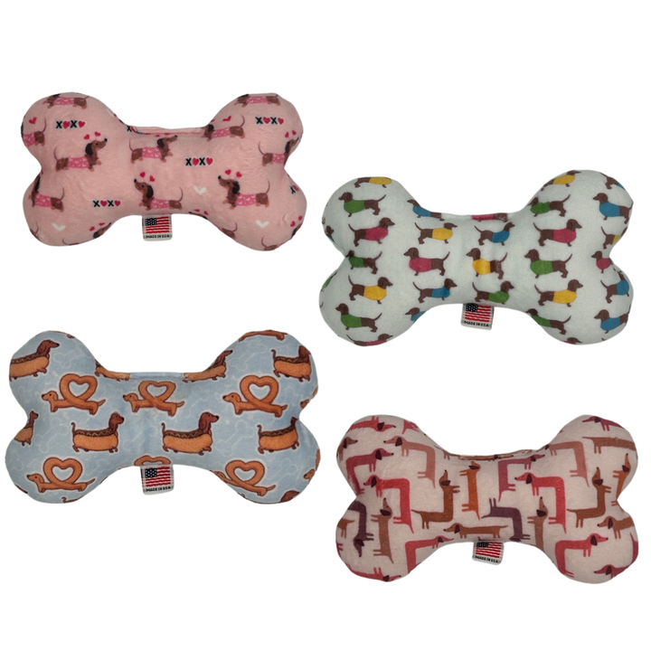 Pet and Dog Plush Bone Toy, "Doxie Collection" Four Design