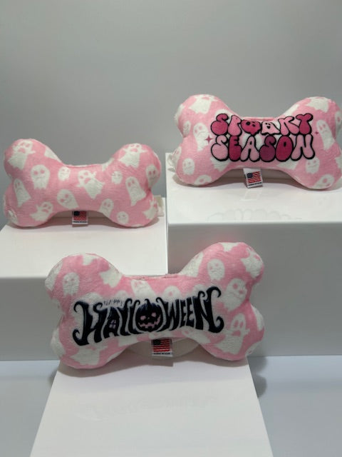 Halloween Pet & Dog Plush Bone Toy, "Pink Spooky Ghosts"