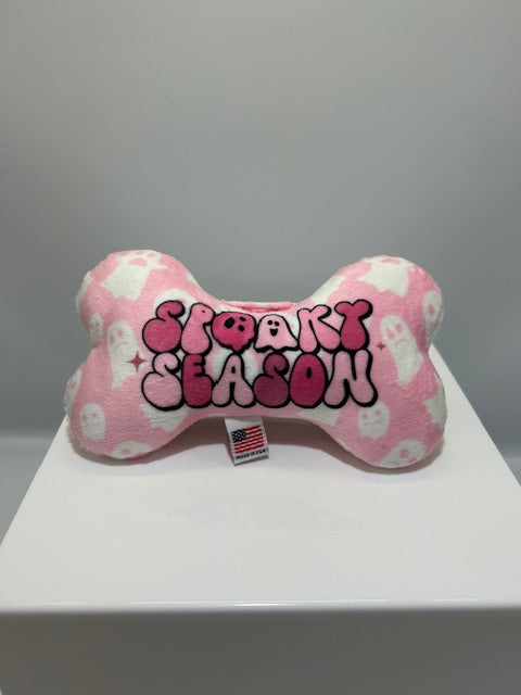 Halloween Pet & Dog Plush Bone Toy, "Pink Spooky Ghosts"