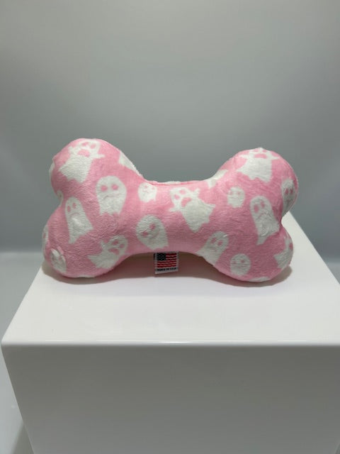Halloween Pet & Dog Plush Bone Toy, "Pink Spooky Ghosts"