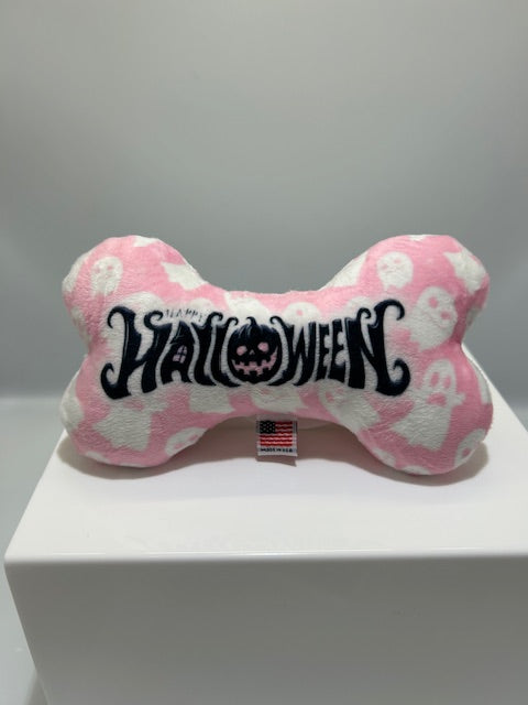 Halloween Pet & Dog Plush Bone Toy, "Pink Spooky Ghosts"