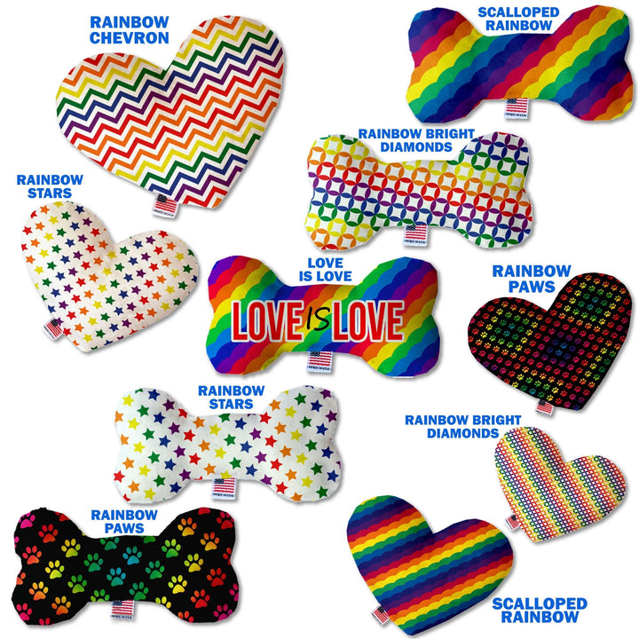 Pet and Dog Canvas or Plush Heart or Bone Toy, "Rainbow Pride Group" (Available in different sizes, and 7 different pattern options!)
