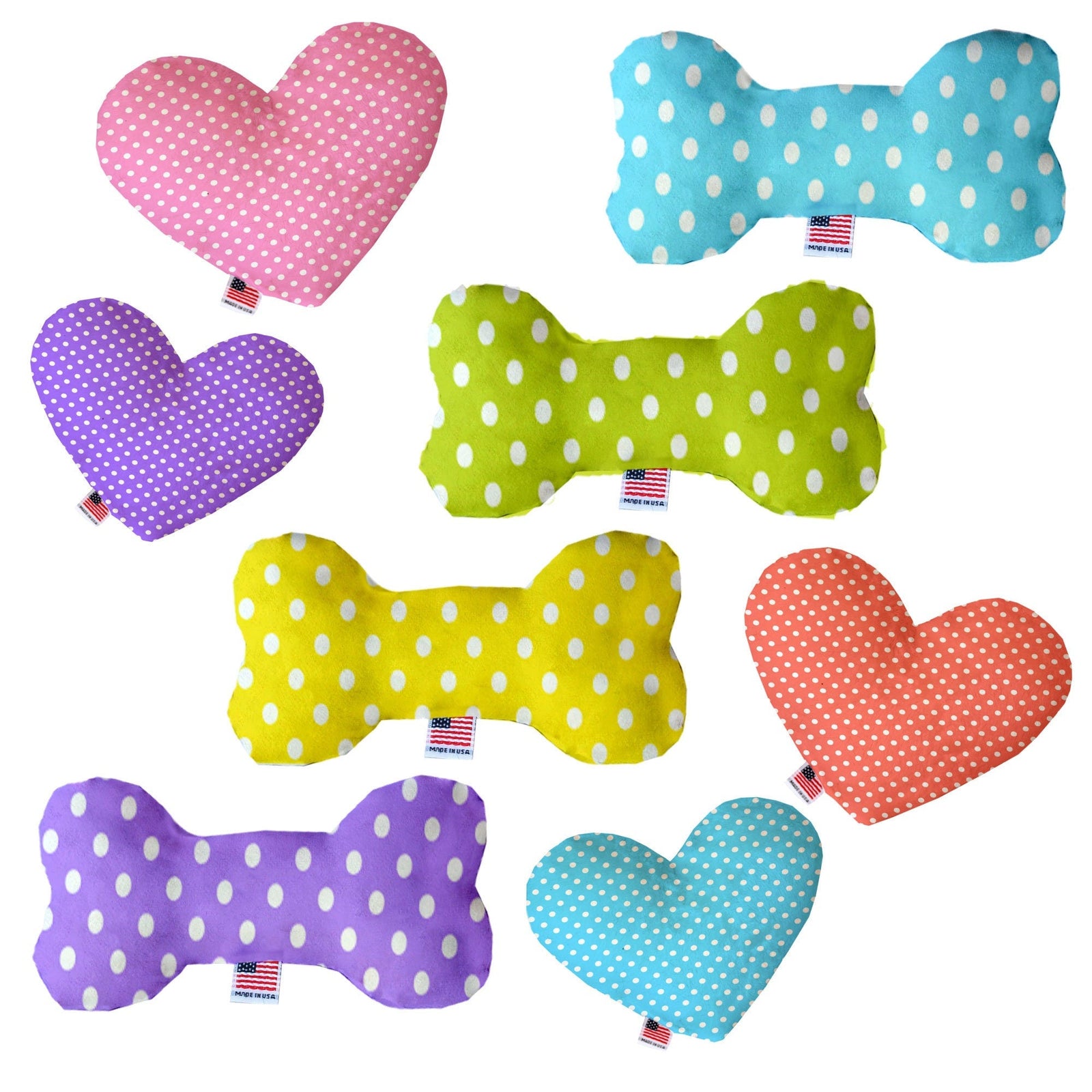Pet & Dog Plush Heart or Bone Toy, "Polka Dots Group" (Available in different sizes, and 6 different pattern options!)