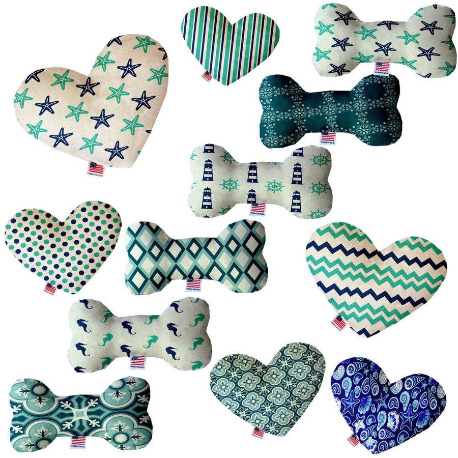 Pet and Dog Canvas or Plush Heart or Bone Toy, "Nautical Group" (Available in different sizes, and 10 different pattern options!)