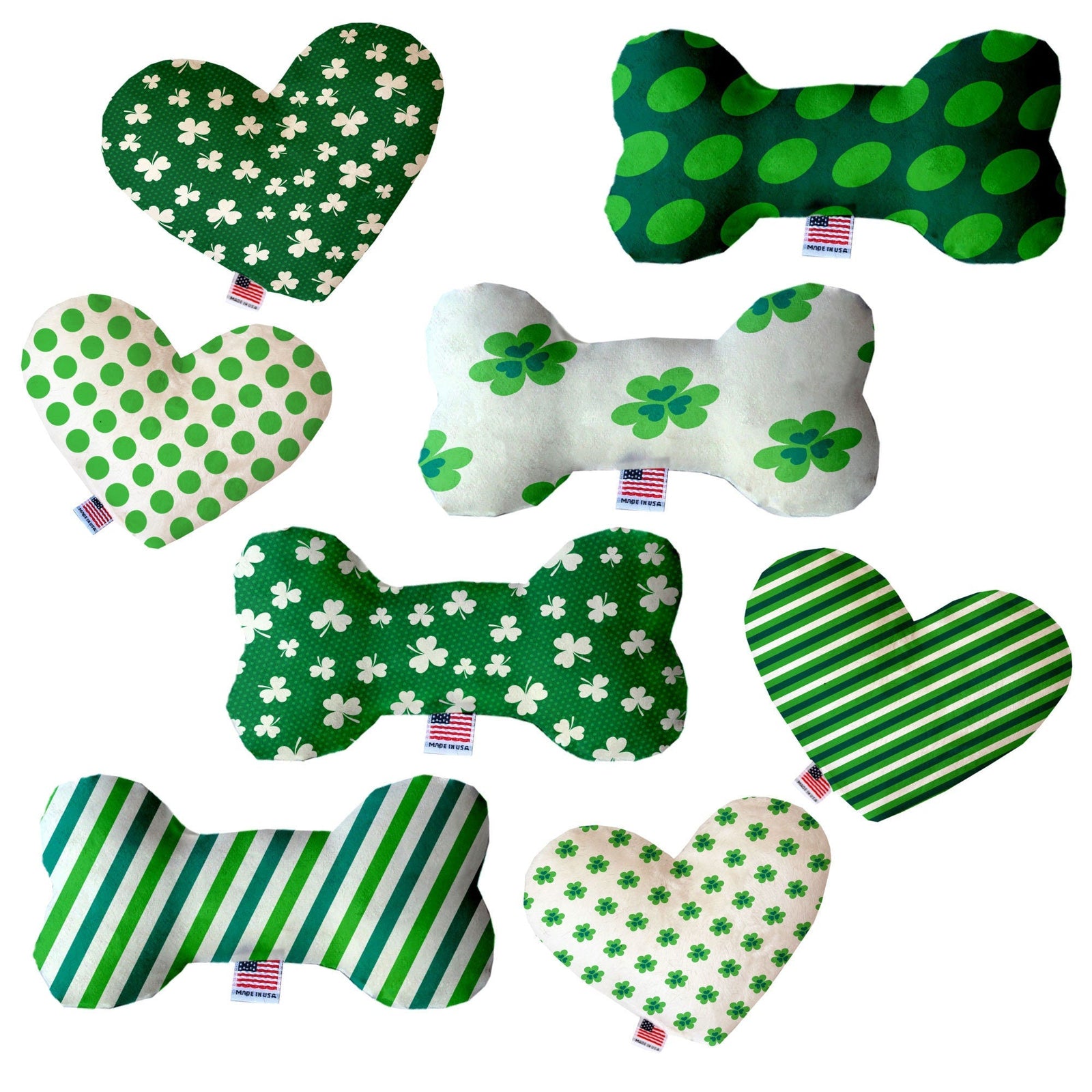 Pet & Dog Plush Heart or Bone Toy, St. Patrick's Day Group (Available in different sizes, and 6 different pattern options!)