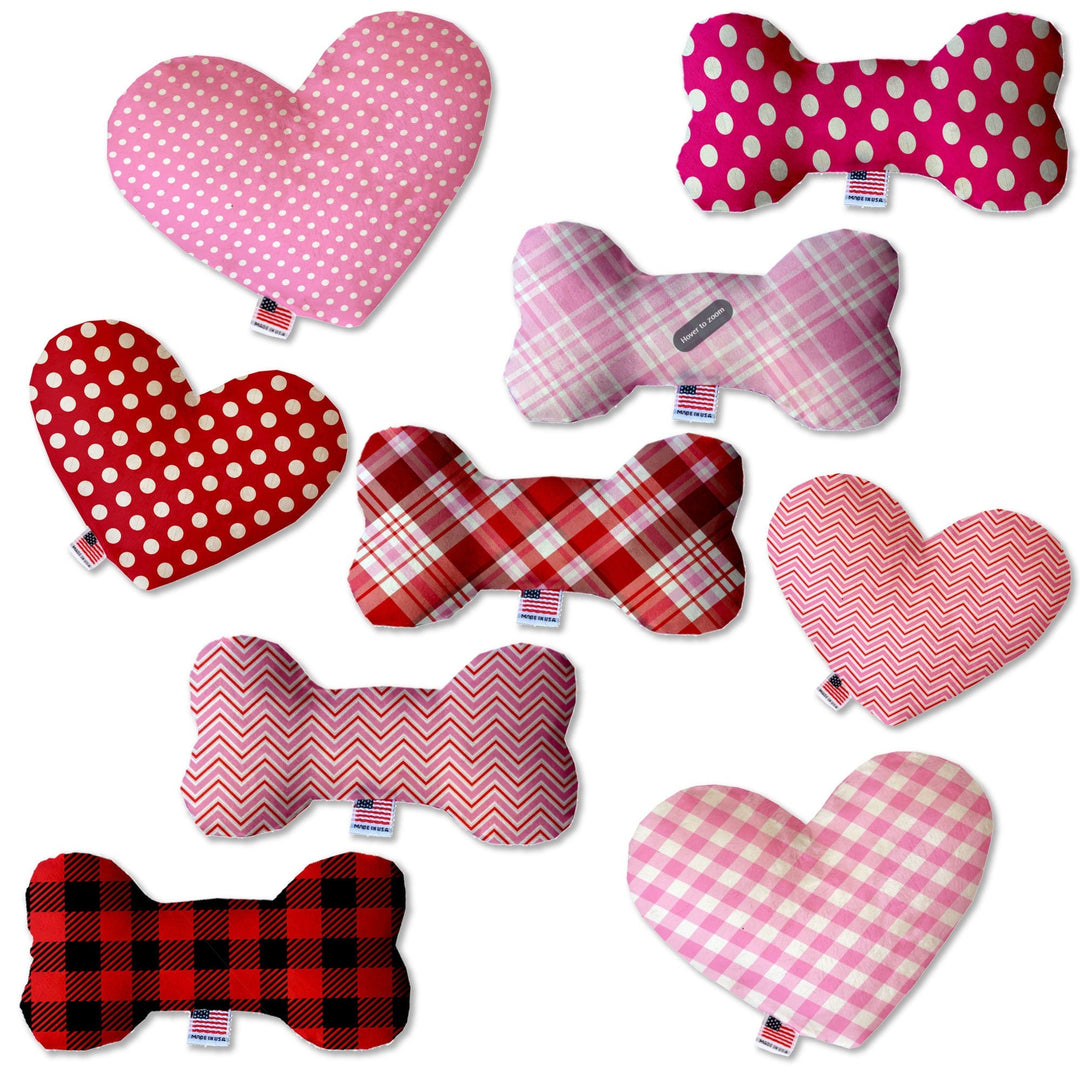 Pet and Dog Canvas or Plush Heart or Bone Toy, "Valentine's Day Plaids, Dots & Chevron Group" (Available in different sizes and patterns!)