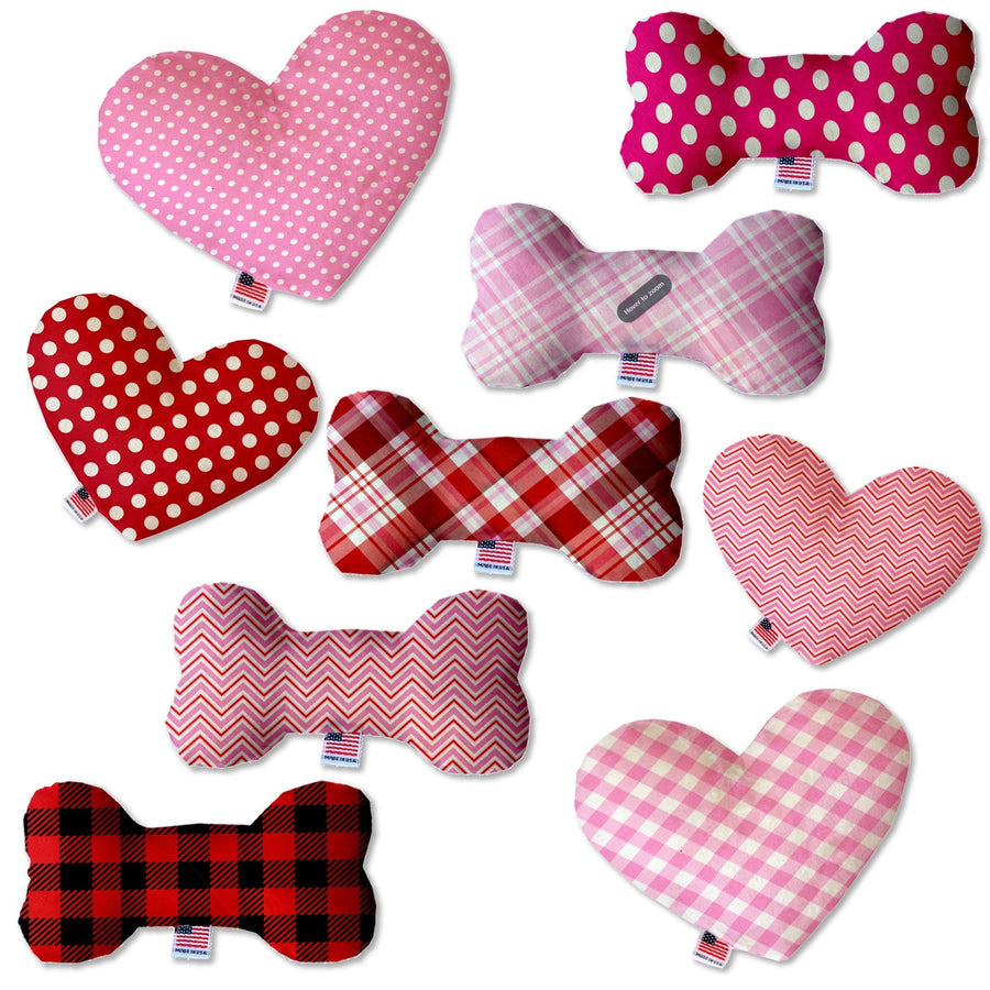 Pet and Dog Canvas or Plush Heart or Bone Toy, "Valentine's Day Plaids, Dots & Chevron Group" (Available in different sizes and patterns!)
