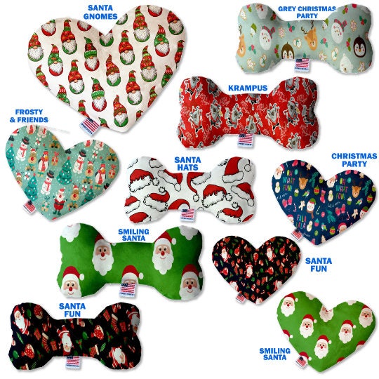 Pet and Dog Canvas or Plush Heart or Bone Toy, "Santa Group" (Available in different sizes, and 8 different pattern options!)