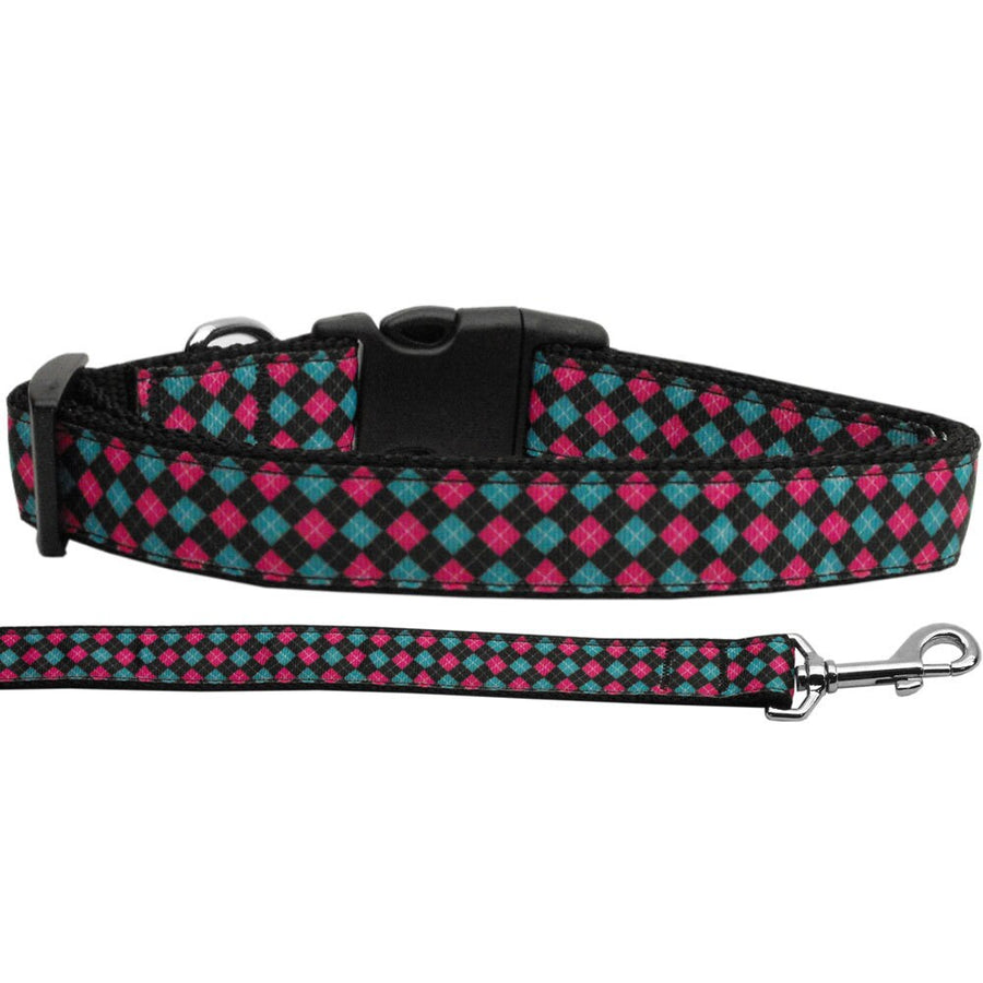 Pet Dog andac Cat Nylon Collar or Leash, "Pink & Blue Plaid"
