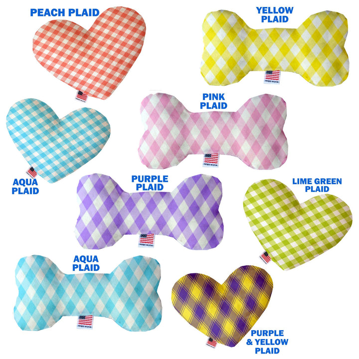 Pet and Dog Canvas or Plush Heart or Bone Toy, "Plaids Group" (Available in different sizes, and 7 different pattern options!)