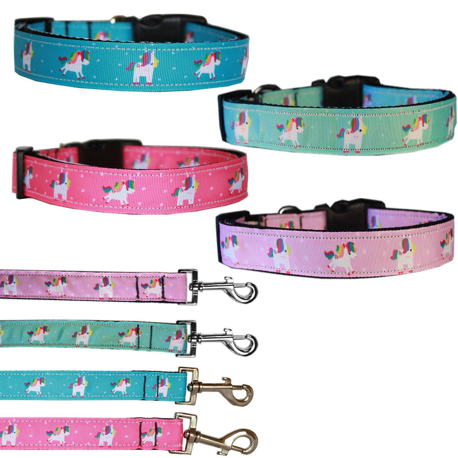 Pet Dog & Cat Nylon Collar or Leash, "Unicorn" *Available in Pink, Blue, Mauve or Aqua!*