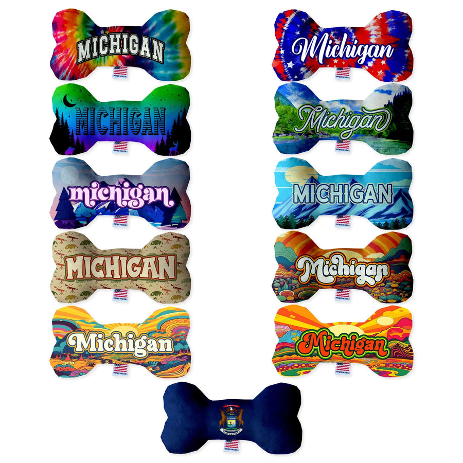 Pet & Dog Plush Bone Toys, &quot;Michigan State Options&quot; (Available in different pattern options)