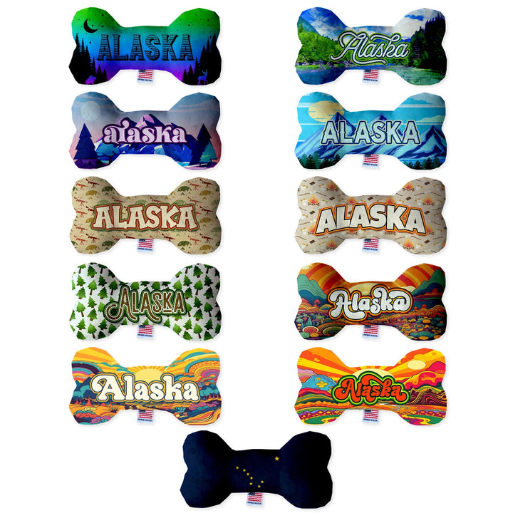 Pet & Dog Plush Bone Toys, &quot;Alaskan Mountains&quot; (Set 2 of 2 Alaska State Toy Options, available in different pattern options!)