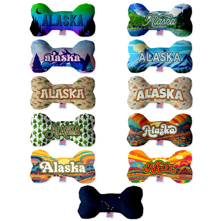 Pet & Dog Plush Bone Toys, &quot;Alaskan Mountains&quot; (Set 2 of 2 Alaska State Toy Options, available in different pattern options!)