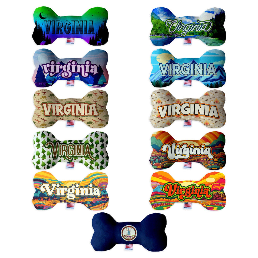 Pet & Dog Plush Bone Toys, &quot;Virginia Mountains&quot; (Set 1 of 2 Virginia State Toy Options, available in different pattern options!)