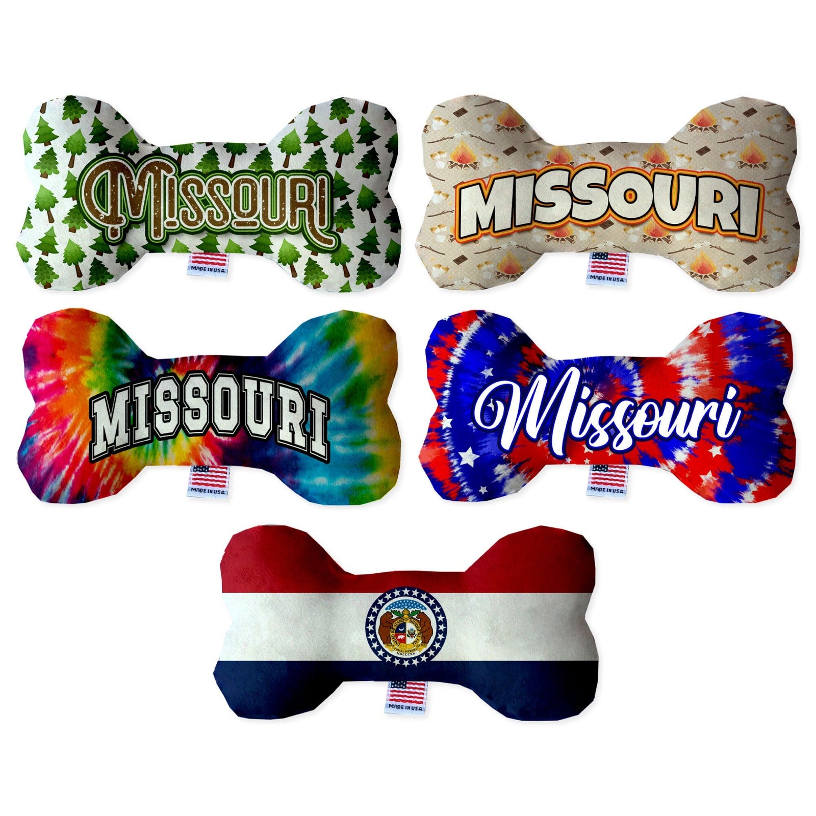 Pet & Dog Plush Bone Toys, "Missouri State Options" (Available in different pattern options)