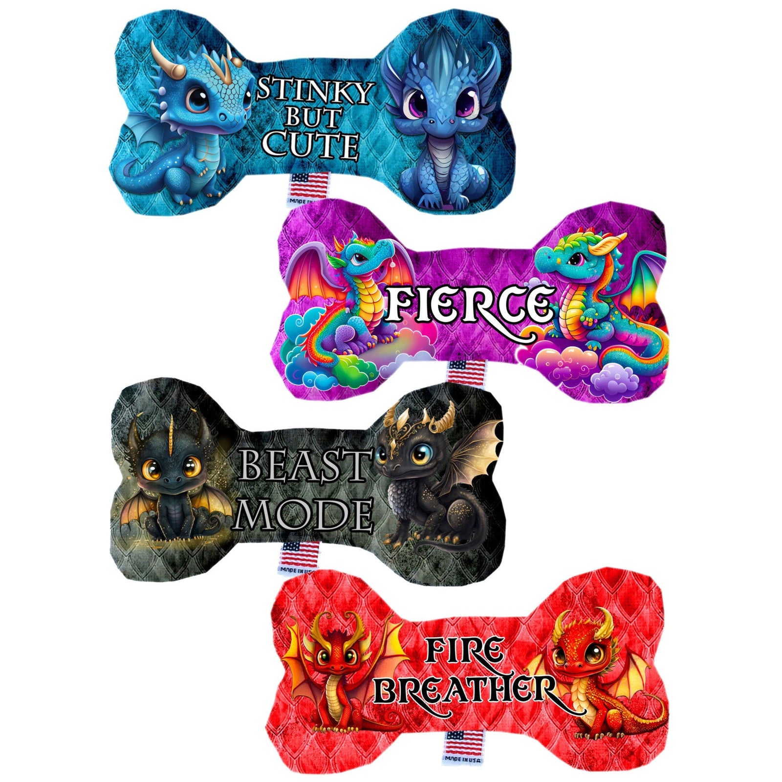 Pet and Dog Canvas or Plush Heart or Bone Toy, "Dragons Group" (Available in different sizes, and 4 different pattern options!)