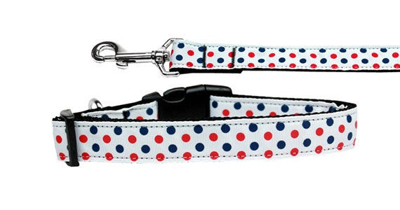 Pet Dog & Cat Nylon Collar or Leash, &quot;Patriotic Polka Dots&quot;