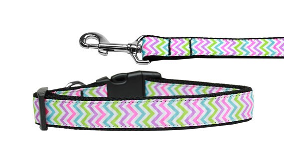 Pet Dog & Cat Nylon Collar or Leash, &quot;Summer Chevron&quot;