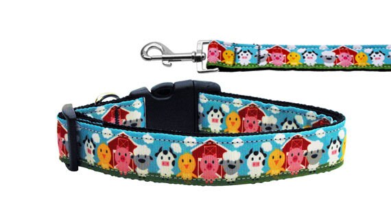 Pet Dog & Cat Nylon Collar or Leash, &quot;Barnyard Buddies&quot;