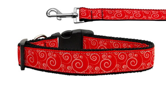 Pet Dog and Cat Nylon Collar or Leash, &quot;Red & White Swirly&quot;