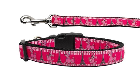 Pet Dog & Cat Nylon Collar or Leash, &quot;Poodles in Paris&quot;