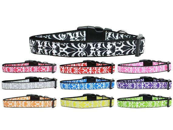 Pet Dog & Cat Nylon Collar or Leash, "Damask" *Available in 10 different colors!*