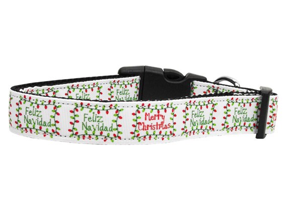 Christmas Pet Dog & Cat Nylon Collar or Leash, "Feliz Navidad"