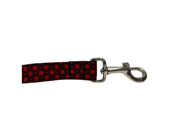 Pet Dog & Cat Signature Nylon Collar or Leash, "Plaid Red Hearts"